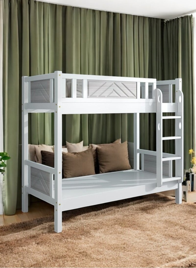 KARNAK Heavy Duty Wooden Bunk Bed With Ladder for Kids, Teens, Bedroom, Guest Room Furniture, Solid Wooden Bed, Full-Length Guardrail Color White - Image 3