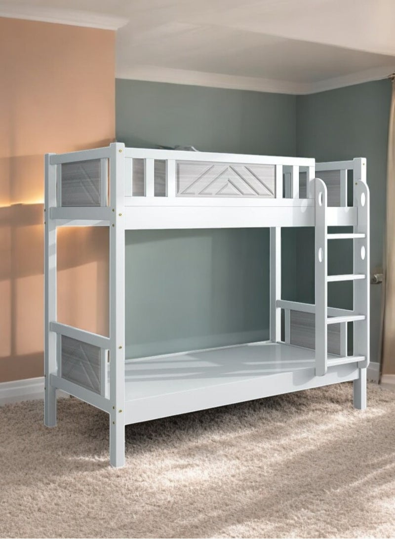 KARNAK Heavy Duty Wooden Bunk Bed With Ladder for Kids, Teens, Bedroom, Guest Room Furniture, Solid Wooden Bed, Full-Length Guardrail Color White - Image 4