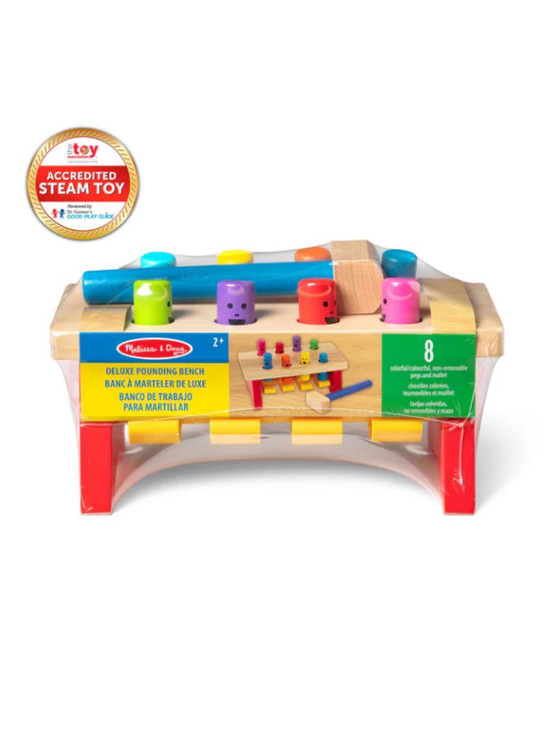 Melissa & Doug Deluxe Pounding Bench Wooden Toy With Mallet Classic Wooden Toddler Toys For Ages 2+ - Image 1
