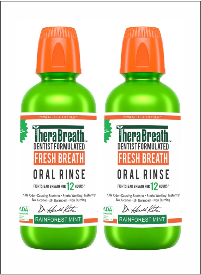TheraBreath Fresh Breath Oral Rinse  Rainforest Mint, Pack of 2 for LongLasting Fresh Breath 