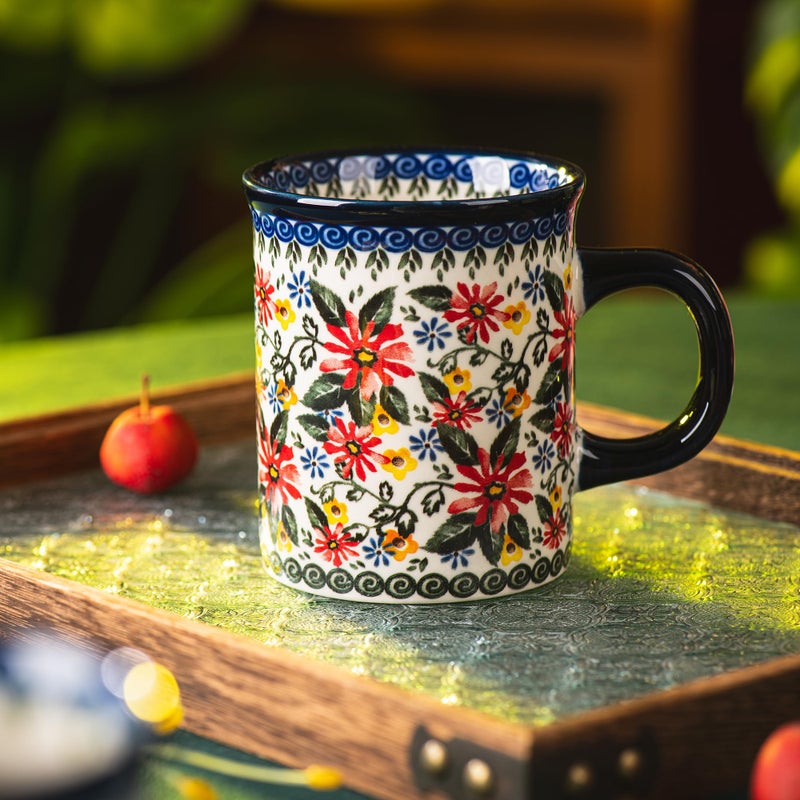 ONECCI Ceramic Latte Mug Set of 4, 15.5oz Hand Painted Porcelain Coffee Cups With Handle for Tea/Milk/Cocoa - Modern Retro Design For Any Kitchen. Microwave and Dishwash Safe (Exotic Daisy) - Image 5