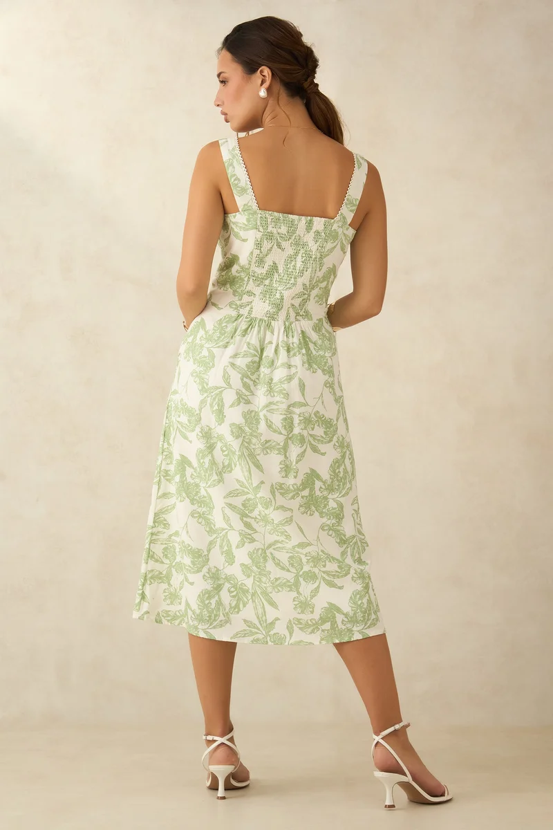 Virgio Linen Lace Vacation Floral Dresses for Women
