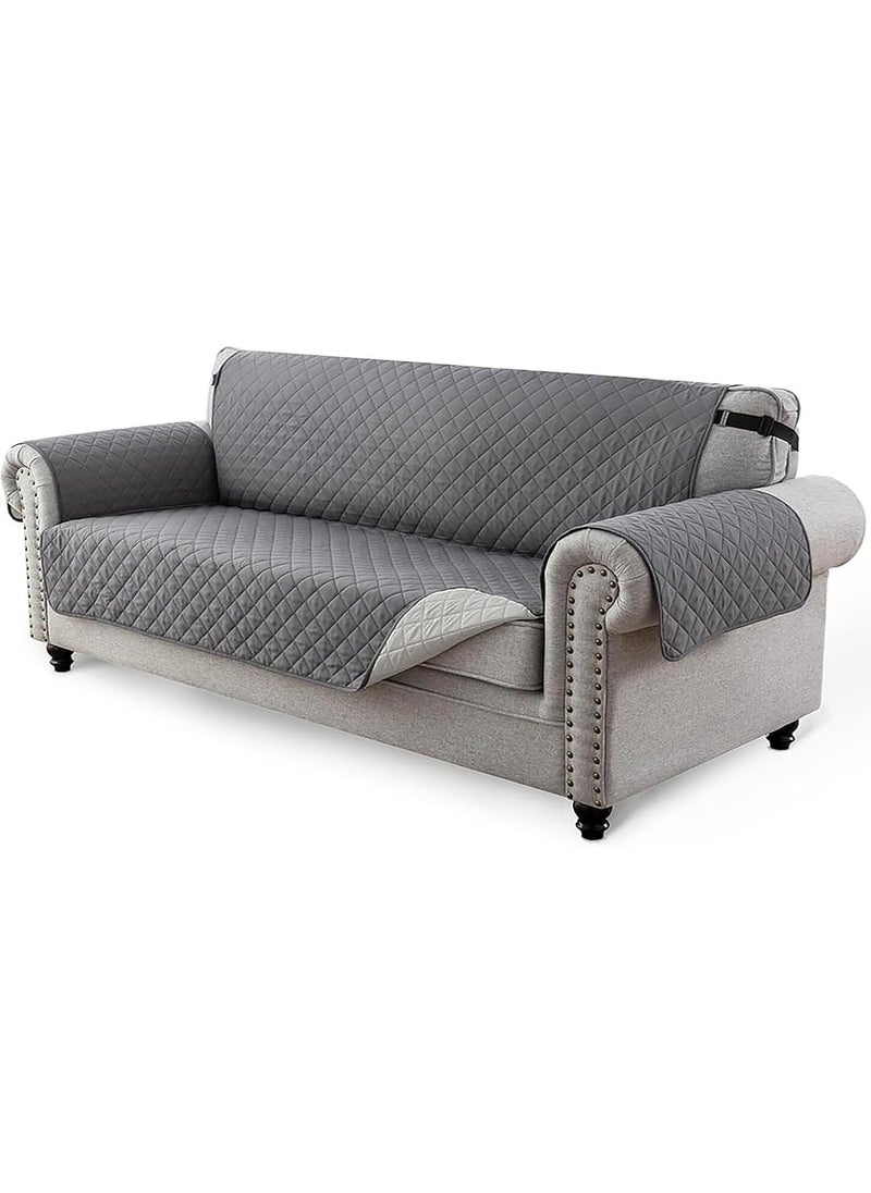 HOUSE OF QUIRK House of Quirk Reversible Sofa Cover, 3 Seater Couch Covers with Adjustable Elastic Straps, 280 GSM Sofa Slipcovers for Pets (Grey/Light Grey, 172.7 x 190.5cm)  - Image 1