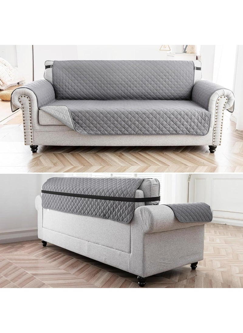 HOUSE OF QUIRK House of Quirk Reversible Sofa Cover, 3 Seater Couch Covers with Adjustable Elastic Straps, 280 GSM Sofa Slipcovers for Pets (Grey/Light Grey, 172.7 x 190.5cm)  - Image 2