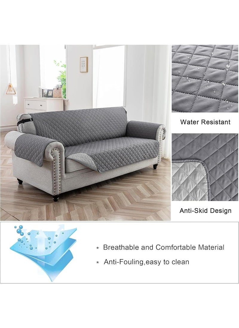 HOUSE OF QUIRK House of Quirk Reversible Sofa Cover, 3 Seater Couch Covers with Adjustable Elastic Straps, 280 GSM Sofa Slipcovers for Pets (Grey/Light Grey, 172.7 x 190.5cm)  - Image 3