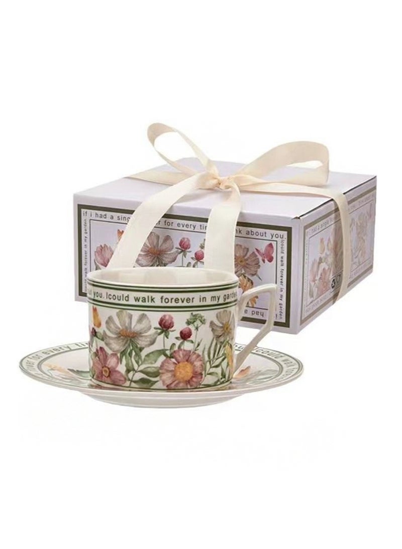 Aikanbo Ceramic Coffee Cup and Saucer Set，Vintage Floral Design，Perfect for Espresso, Tea，or Coffee Lovers ，Gift Boxed for Home, Office, or Special Occasions（Sunflowers bloom） - Image 1