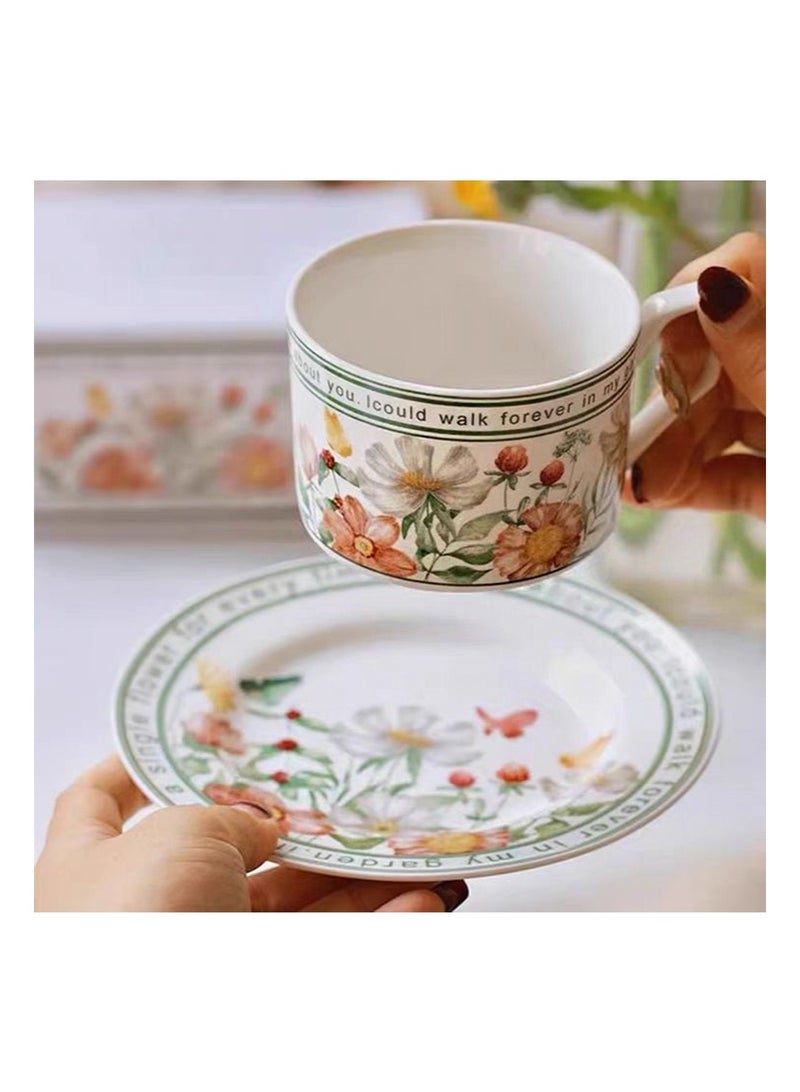 Aikanbo Ceramic Coffee Cup and Saucer Set，Vintage Floral Design，Perfect for Espresso, Tea，or Coffee Lovers ，Gift Boxed for Home, Office, or Special Occasions（Sunflowers bloom） - Image 3