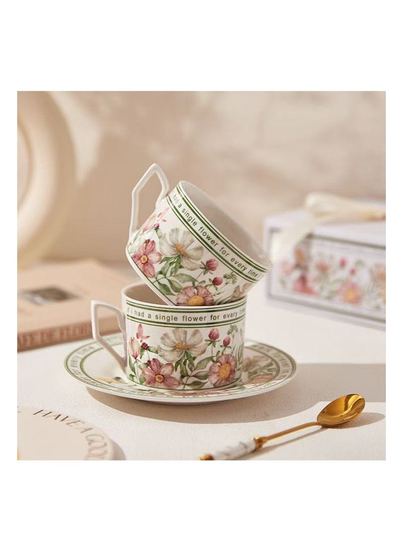 Aikanbo Ceramic Coffee Cup and Saucer Set，Vintage Floral Design，Perfect for Espresso, Tea，or Coffee Lovers ，Gift Boxed for Home, Office, or Special Occasions（Sunflowers bloom） - Image 4