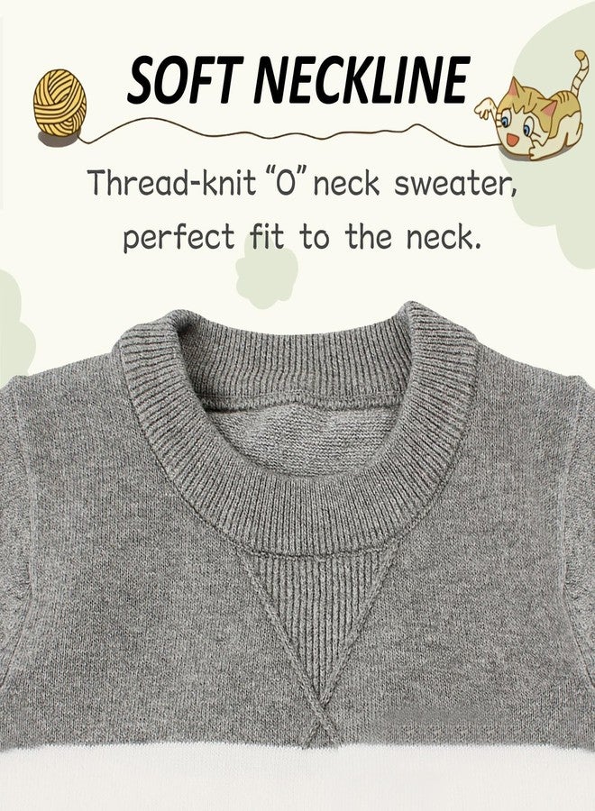 Peecabe Toddler Baby Cable Knit Sweater for Boys Long Sleeve Crewneck Striped Cotton Pullover Sweatshirt Fall Winter 1-5T (5T, Gray) - Image 3