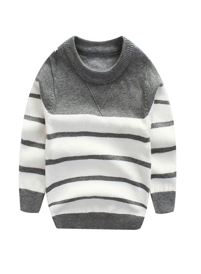 Peecabe Toddler Baby Cable Knit Sweater for Boys Long Sleeve Crewneck Striped Cotton Pullover Sweatshirt Fall Winter 1-5T (5T, Gray) - Image 1
