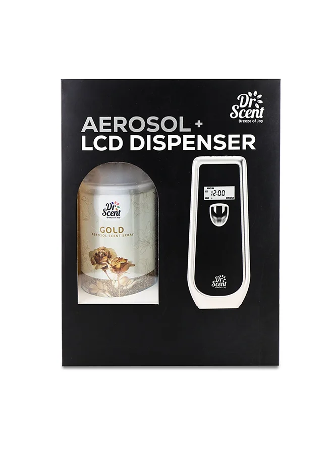 Dr Scent Dr Scent Breeze of Joy Air Freshener Combo Kit | Best Automatic Air Freshener with LCD Display Voltalia + 300ml Aerosol Refill | Enhanced Long-Lasting Fragrance for Homes & Offices (Gold)