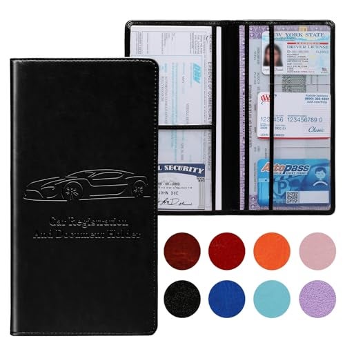 Peisicne Car Registration and Insurance Card Holder for Women Men Black Glove Box Paperwork Organizer with Magnetic Buckle for Easy Access and Protect Documents and Various Cards in Vehicle - Image 1