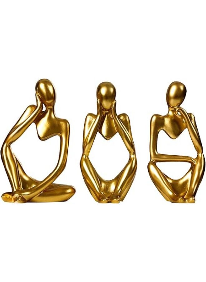 ماركة غير محددة تمثال مفكر ذهبي، منحوتات تجريدية لديكور المنزل، تماثيل الراتنج الحديثة، زينة ذهبية لرف الكتب وطاولة القهوة والرف وسطح المكتب وديكور المكتب، تماثيل فنية قابلة للتجميع  - Image 1