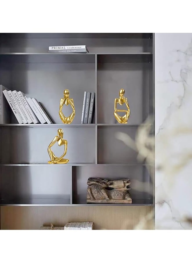 ماركة غير محددة تمثال مفكر ذهبي، منحوتات تجريدية لديكور المنزل، تماثيل الراتنج الحديثة، زينة ذهبية لرف الكتب وطاولة القهوة والرف وسطح المكتب وديكور المكتب، تماثيل فنية قابلة للتجميع  - Image 3