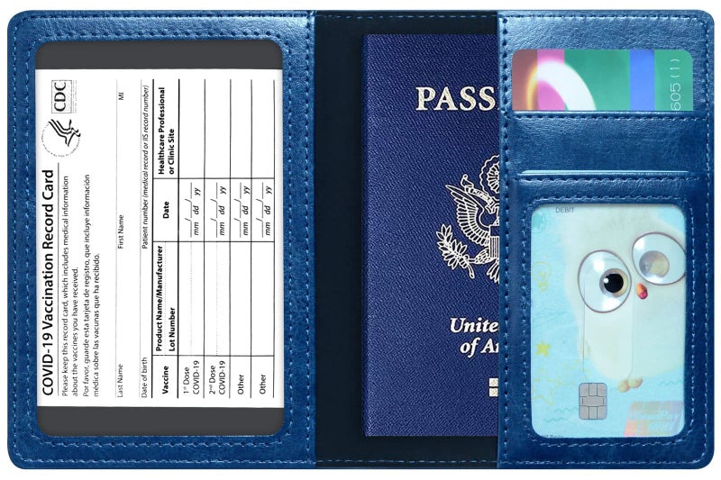 KAOBAN Passport Holder Cover Wallet Case RFID Blocking Leather Card Slot Travel Accessories Documents Organizer Protector for Women Men, Navy Blue - Image 4