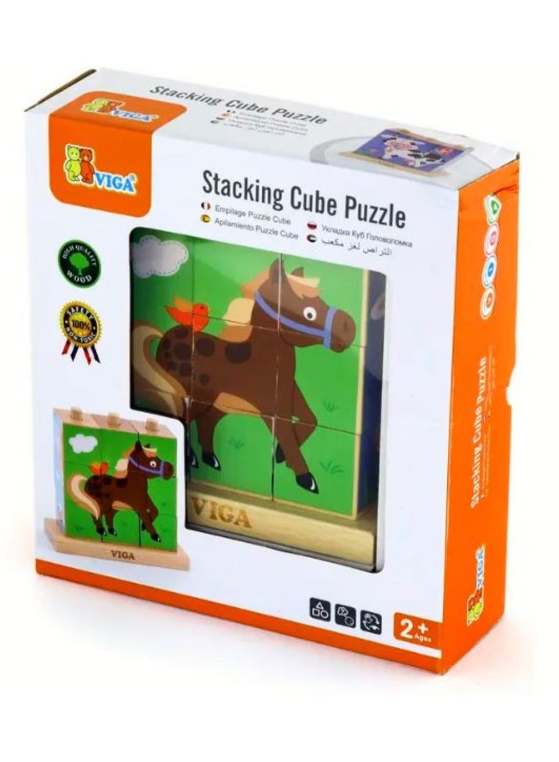 Viga Wooden Stacking Cube Puzzle - Farm Animals - Image 1