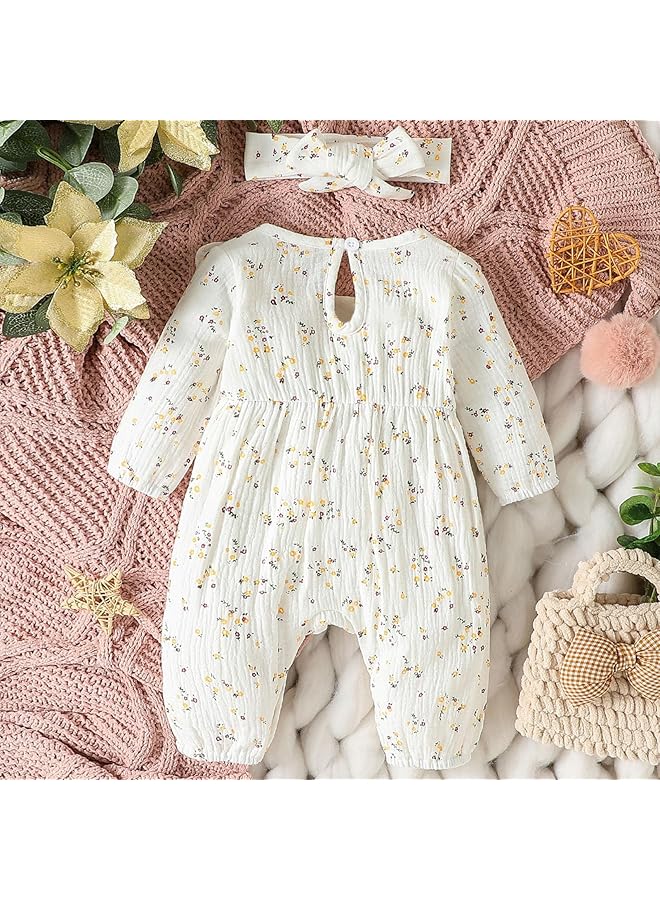 KASTWAVE Newborn Baby Girl Romper Cotton Long Sleeve Jumpsuit With Headband Newborn Coming Home Outfit For Baby 3 6 Months Girl - Image 3
