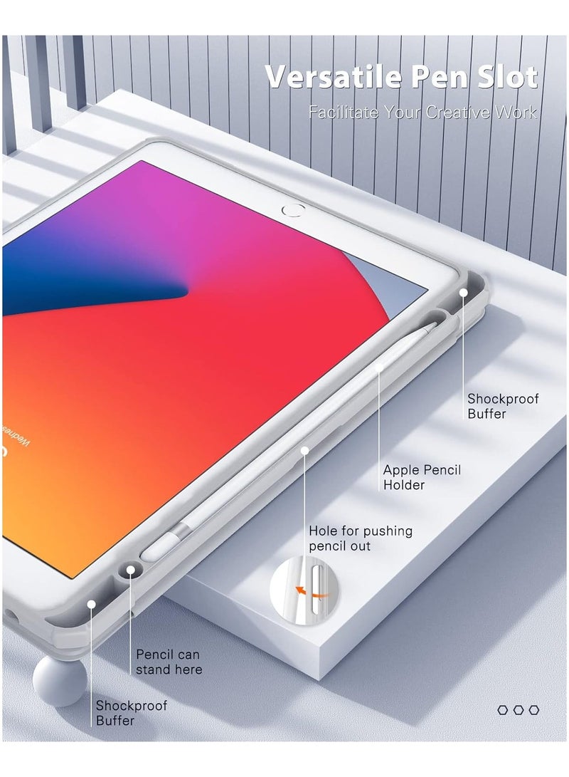 جوميلا حافظة لـ iPad الجيل التاسع 2021 / iPad الجيل الثامن 2020 / iPad الجيل السابع 2019 بحجم 10.2 بوصة مع حامل قلم، غطاء واقي نحيف مع خلفية شفافة، وظيفة إيقاظ / نوم تلقائي، (رمادي) - Image 3