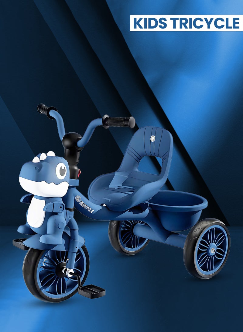 MarkedOne Tricycle for Kids, Baby Cycle with Light and Music, Kids Tricycle with Back Storage Basket & 3 Wheels, Kids Cycle Bike For 3+ Years Boys Girls  Dark Blue - Image 1