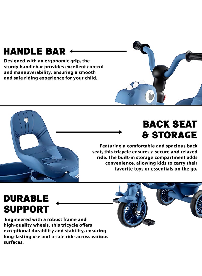 MarkedOne Tricycle for Kids, Baby Cycle with Light and Music, Kids Tricycle with Back Storage Basket & 3 Wheels, Kids Cycle Bike For 3+ Years Boys Girls  Dark Blue - Image 4