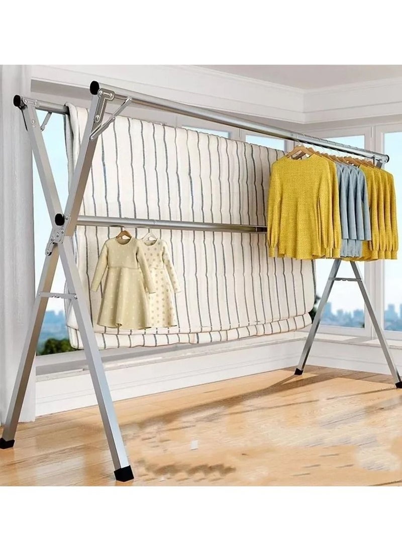 DubaiGallery Clothes Drying Rack for Laundry Foldable Free of Installation Adjustable Stainless Steel Garment Rack  - Image 1