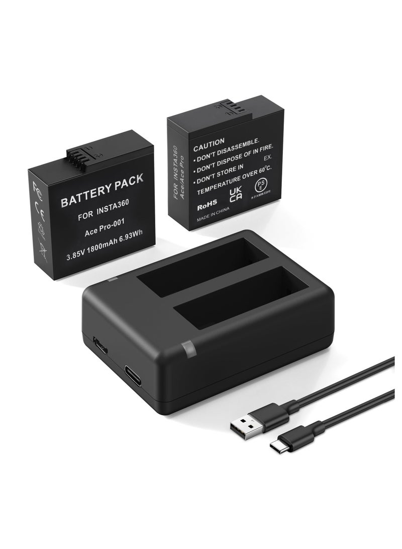XICEN 2 Packs Batteries 1800mAh for Insta 360 Ace Pro Battery, Camera Batteries - Image 1