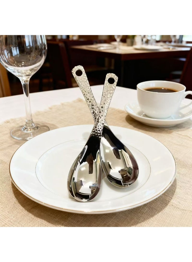 Stainless steel hammered textured spoons, household dessert spoons, high-end style spoons and ladles, luxurious tableware, gold + silver Earl's spoons  2-pack - Image 2