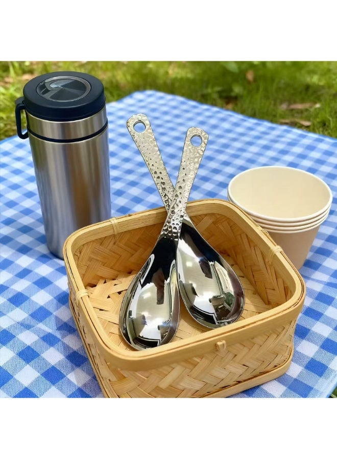 Stainless steel hammered textured spoons, household dessert spoons, high-end style spoons and ladles, luxurious tableware, gold + silver Earl's spoons  2-pack - Image 3