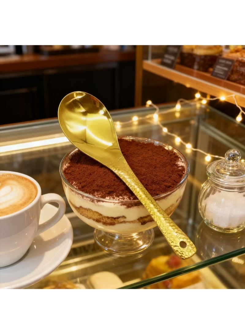 Stainless steel hammered textured spoons, household dessert spoons, high-end style spoons and ladles, luxurious tableware, gold + silver Earl's spoons  2-pack - Image 5