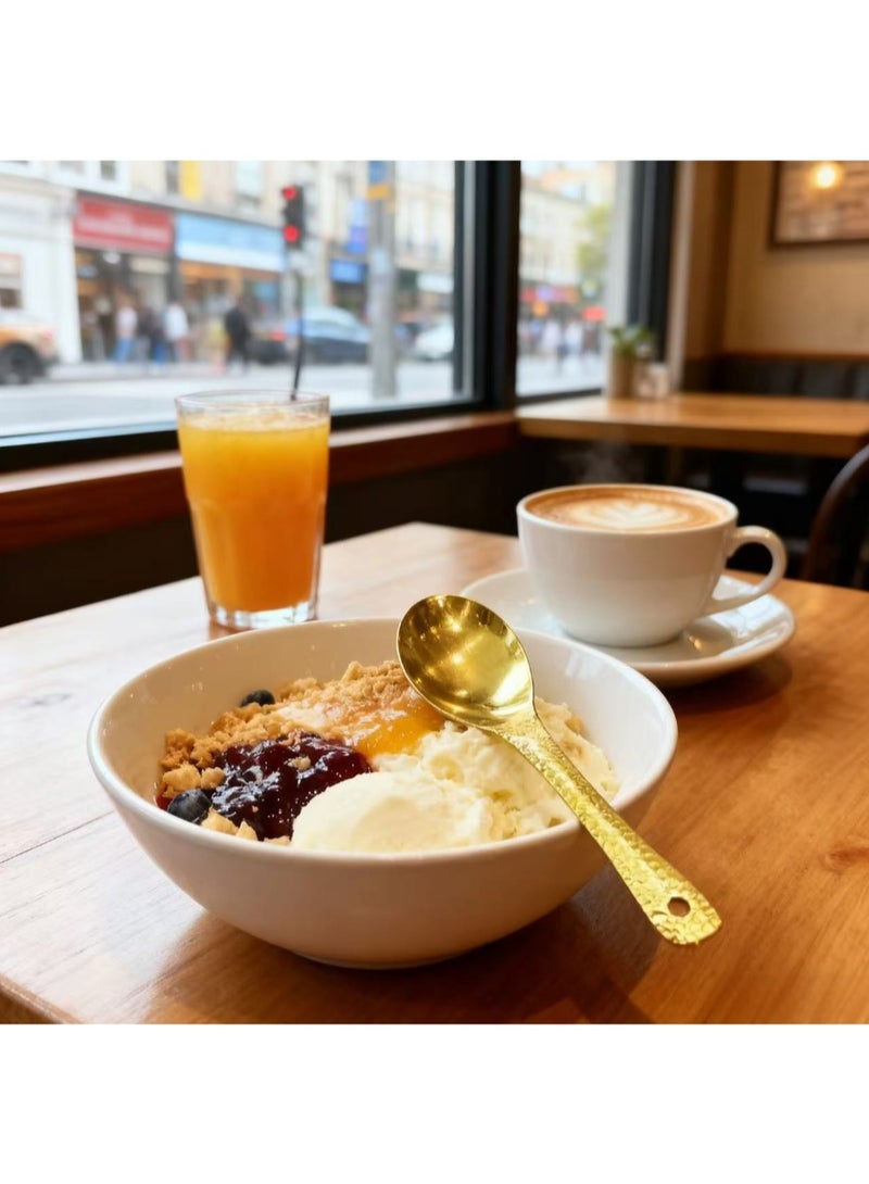 Stainless steel hammered textured spoons, household dessert spoons, high-end style spoons and ladles, luxurious tableware, gold + silver Earl's spoons  2-pack - Image 4