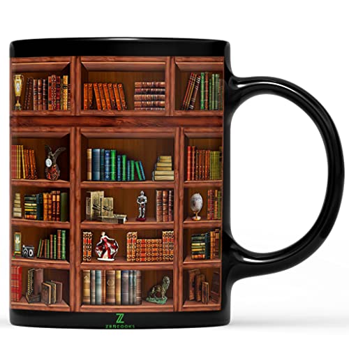 2IMT Library Bookshelf Mugs for Readers  Librarian Club Cup Bookish Items Bookworm Coffee Mug Gifts for Book Lovers Black 11oz