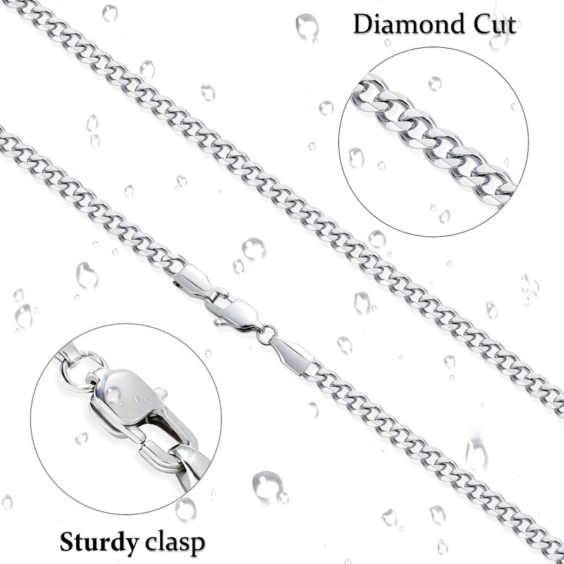 Fiusem 3.5mm Silver Colored Chains for Men, Silver Plated Mens Chain Cuban Link Chain Necklace for Men and Women, Stainless Steel Mens Necklaces 24 Inch - Image 4