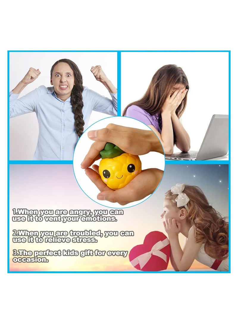 SOLARAE 2 Pack Slow Rising Pineapple Squishy Toys with Big Eyes - Cute Fruit Stress Relief Squeeze Toys for Kids, Perfect for Birthday Gifts, Classroom Prizes, and Goodie Bag Stuffers. - Image 3