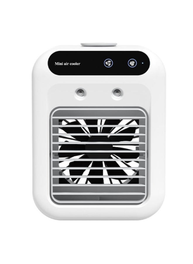 أرابيكو مروحة تكييف هواء صغيرة مع مرطب هواء، مروحة تبريد محمولة قابلة لإعادة الشحن عبر منفذ USB، مبرد هواء شخصي بسرعتين مع بطارية 1800 مللي أمبير، مناسبة للمنزل والمكتب والسكن الجامعي والسيارة والسفر - Image 1