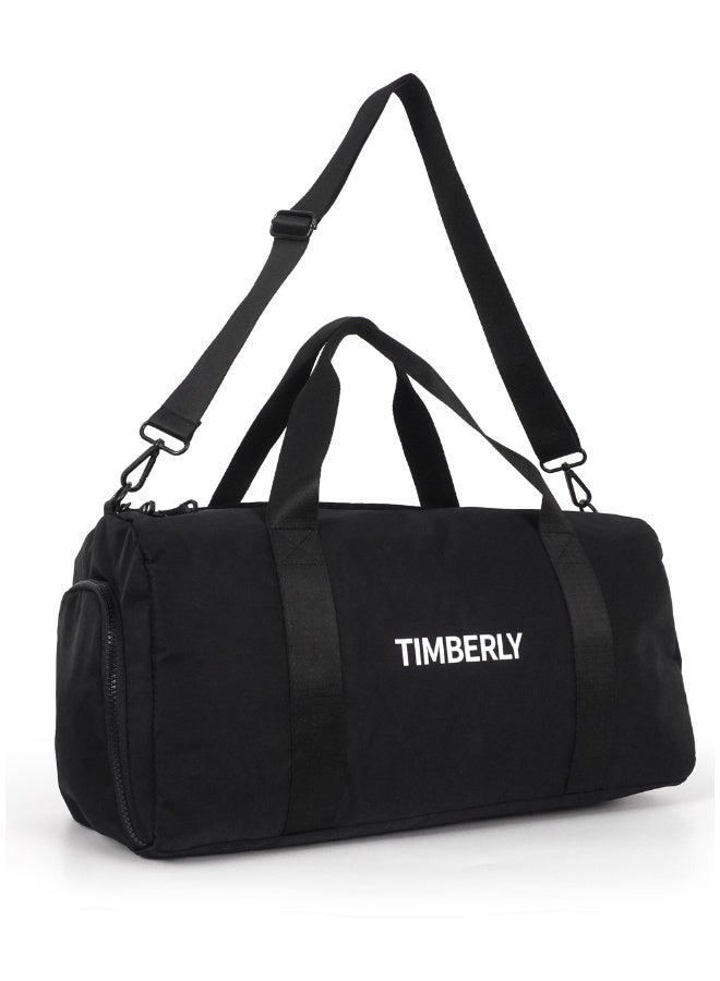 Timberly Duffel Bag with Shoe Compartment and Dry Wet Separation Pocket, Gym Sports Travel Overnight Bag with Luggage Sleeve for Men and Women, Black