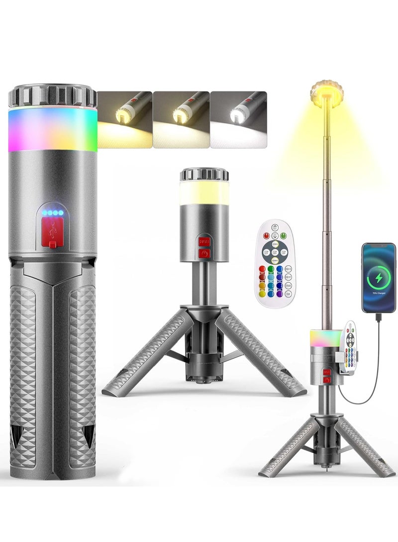 XiuWoo Portable Rechargeable Camping Light, Multi-Functional Outdoor Light,Telescoping Light, Telescopic Camping Lantern, Cordless Work Light with Adjustable Stand, 15 Color - Image 1
