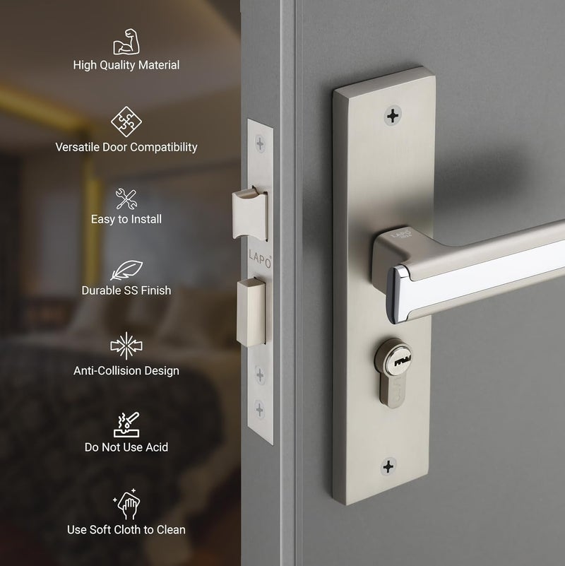 LAPO LAPO Door Lock for Main Door Mortise Door Lock for Home Lock Handlesets for Bedroom Mortise Handlesets with 3 Brass Keys Satin Matt Finish 3 Years Warranty RO167CY  - Image 4