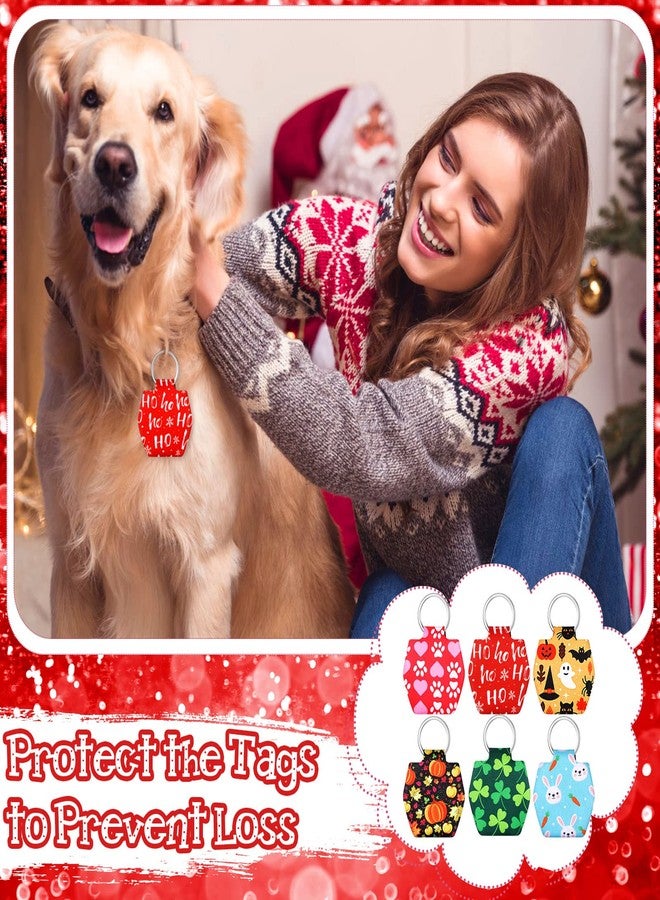 Reginary 6 Pieces Dog Tag Silencer Dog Tag Cover Portable Pet ID Soundless Silencer Bag with Rings Quiet Bag Protector for Pets(Festival Style) - Image 4