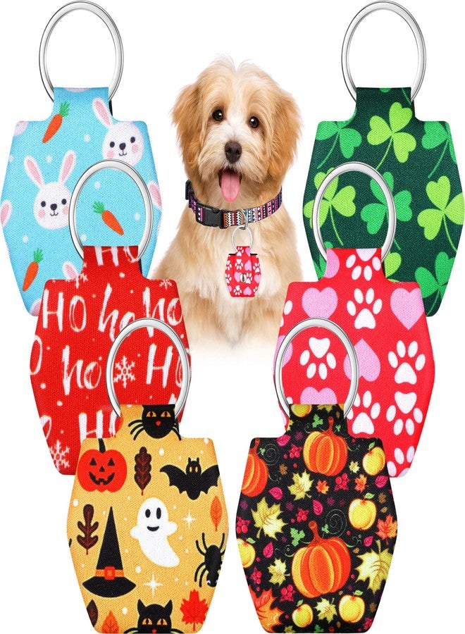 Reginary 6 Pieces Dog Tag Silencer Dog Tag Cover Portable Pet ID Soundless Silencer Bag with Rings Quiet Bag Protector for Pets(Festival Style) - Image 1