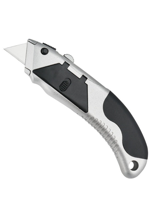 Professional Zinc-Alloy Auto-Load Utility Knife – Retractable Box Cutter with Multi-Stop Button – Heavy Duty Workshop Tool – Includes 5 Replacement Blades – Ergonomic Soft Grip Handle - Image 1