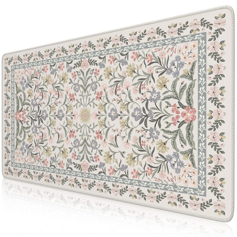 iCasso Desk Matt for Desktop, Cute Desk Pad Mat, XXL Large Mouse Pad, Anti-Slip Big Mousepad with Stitched Edges, Keyboard Pad for Computer(Gray Floral) - Image 1