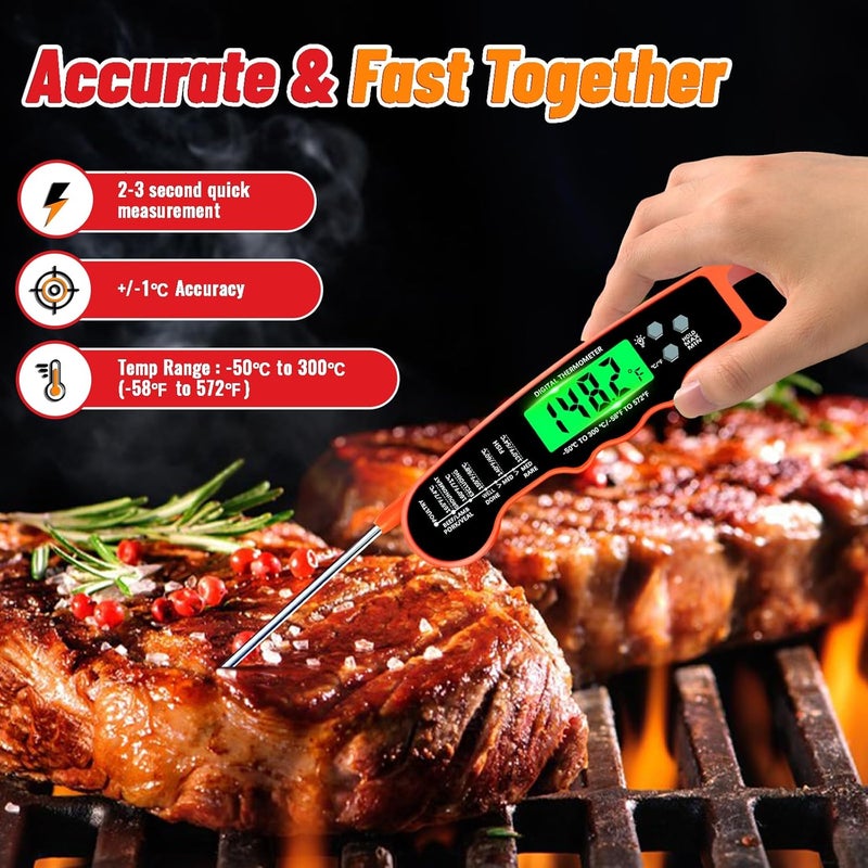 PAWPRO Meat Thermometer Digital, Instant Read Meat Thermometer with Backlight & Magnet for Kitchen, Beef, Grill, Turkey,IP67 Waterproof Cooking Thermometer，Suitable as Stocking Stuffers for Men - Image 2