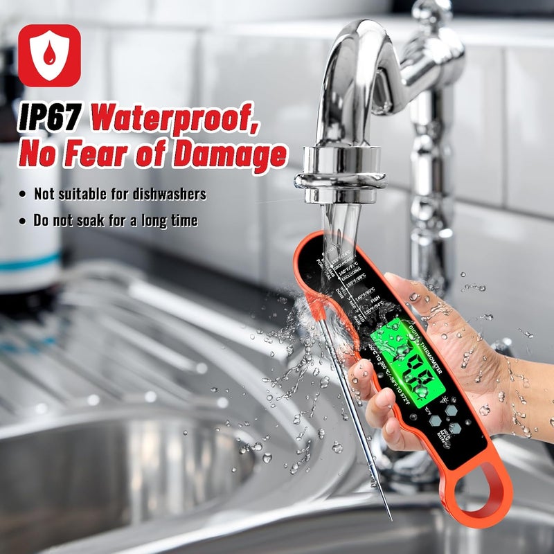 PAWPRO Meat Thermometer Digital, Instant Read Meat Thermometer with Backlight & Magnet for Kitchen, Beef, Grill, Turkey,IP67 Waterproof Cooking Thermometer，Suitable as Stocking Stuffers for Men - Image 5