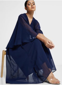 Asymmetric Sleeves V-Neck Kurti