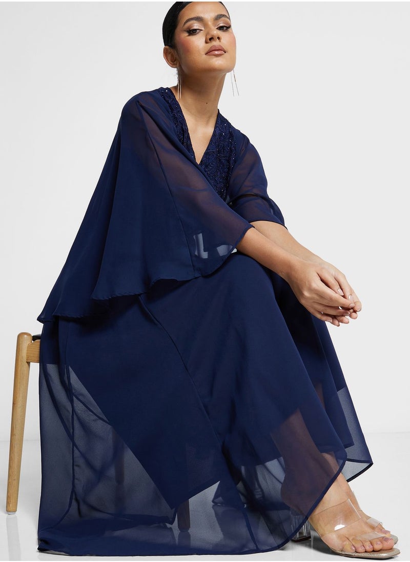 W - Asymmetric Sleeves V-Neck Kurti - Image 1