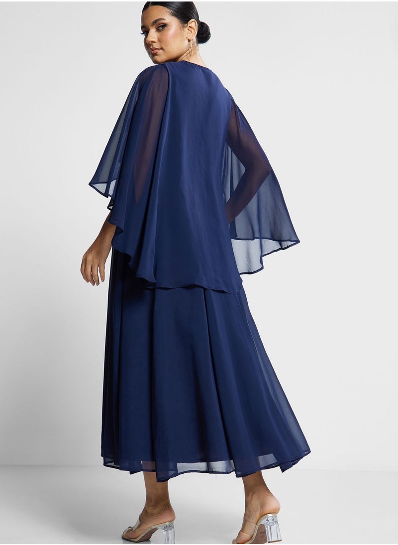 W - Asymmetric Sleeves V-Neck Kurti - Image 1