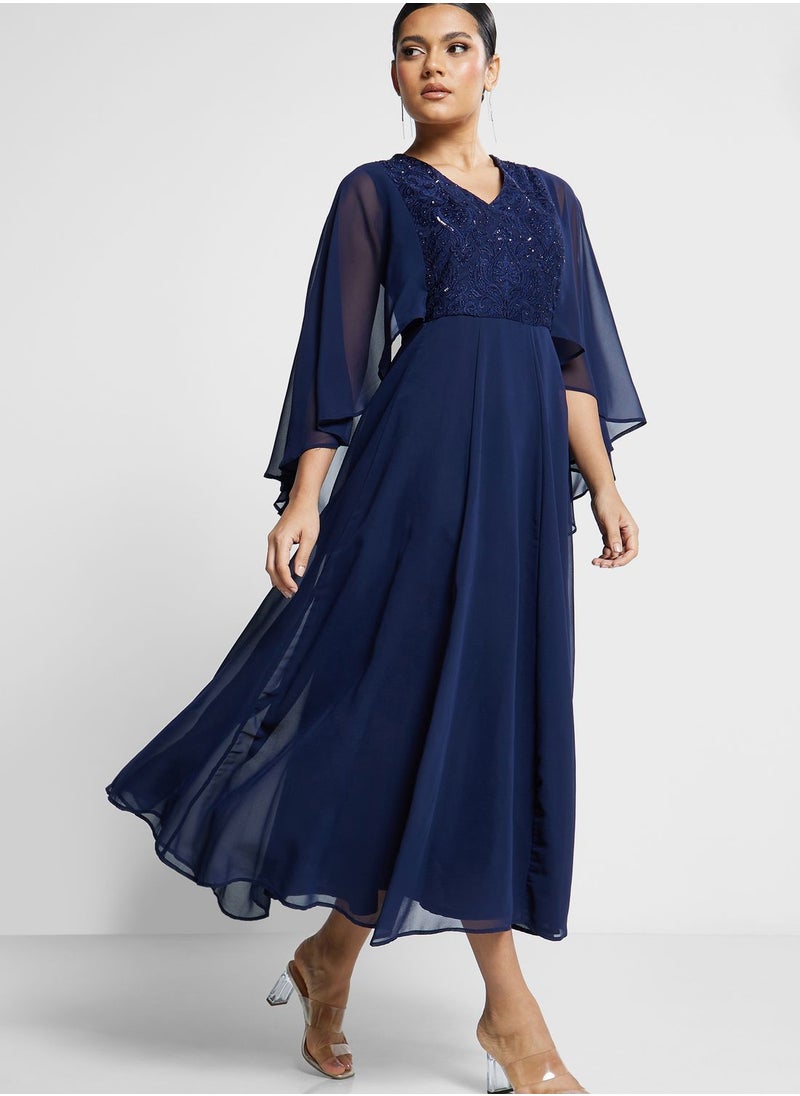 W - Asymmetric Sleeves V-Neck Kurti - Image 1