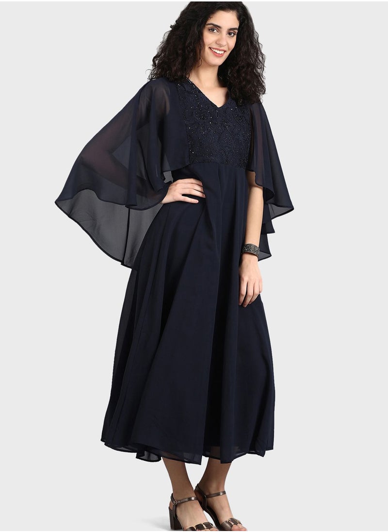 W - Asymmetric Sleeves V-Neck Kurti - Image 1