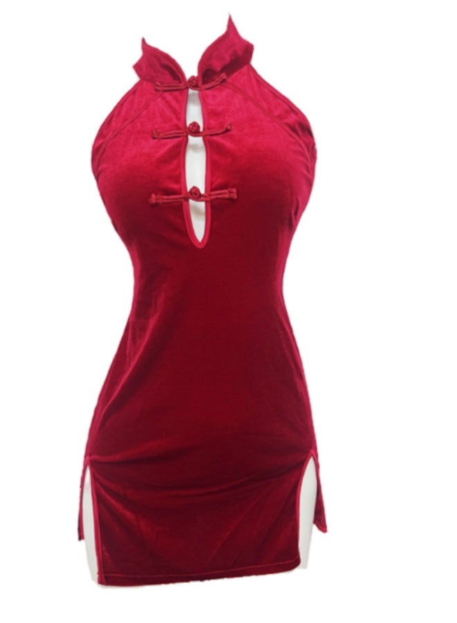 Women Chinese Cheongsam Qipao High Split Mini Dress