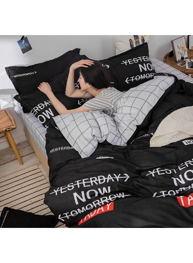 NIBEMINENT 4-Piece King Size Luxurious Cotton And Soft Microfiber Comforter Set (1 Duvet/Quilt Cover, 1 Flat Sheet, 2 Pillowcases) Black - Image 2